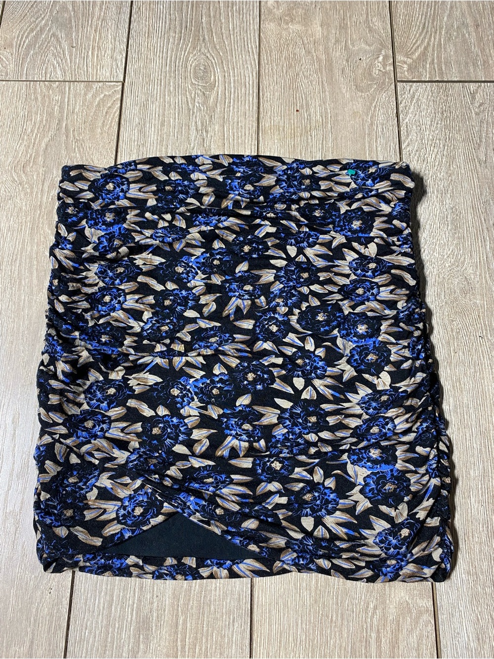 Free People Essential Scrunch Mini Skirt Black Blue Combo Floral Size Medium